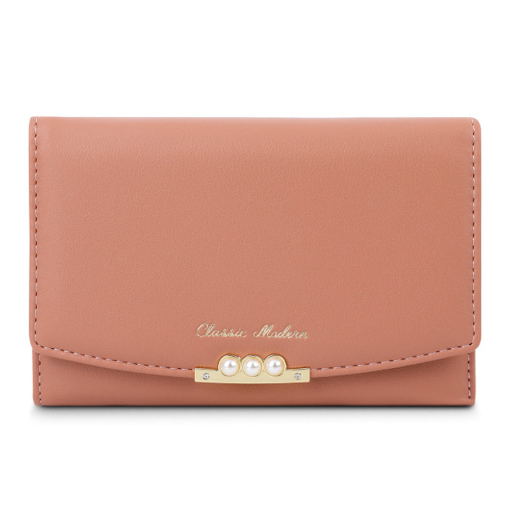 TAILIAN T6223-013 Faux Pearl Decor Women PU Leather Tri-fold Wallet Zipper Coin Purse TAILIAN T6223-013 Faux Pearl Decor Women PU Leather Tri-fold Wallet Zipper Coin Purse